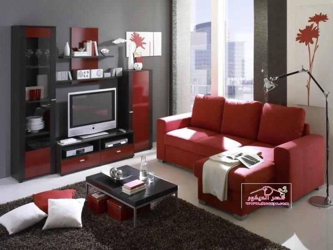 غرف معيشة باللون الاحمر والاسود,Living rooms in red and black قصر الديكور