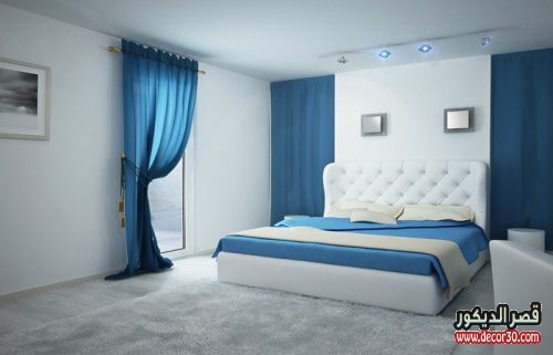 الوان دهانات غرف النوم الحديثة باللون الأبيض والأزرق