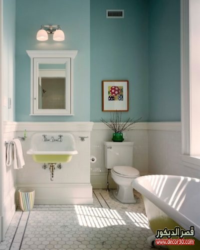 blue and white small bathroom design